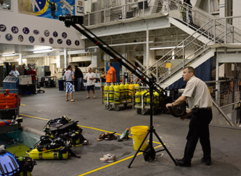 Jonathan shooting with a RED Dragon on a jib at NASA